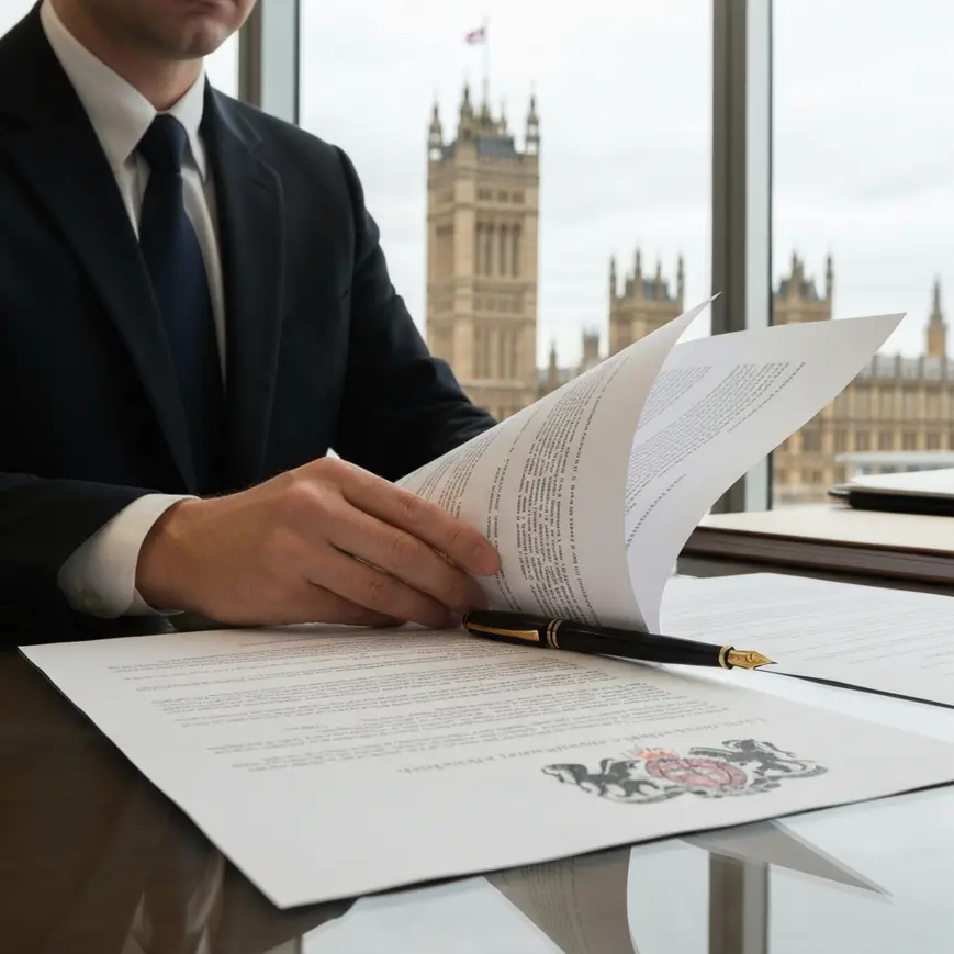 Immigration lawyer reviewing Appendix Skilled Worker UK Immigration Rules documents in a London office