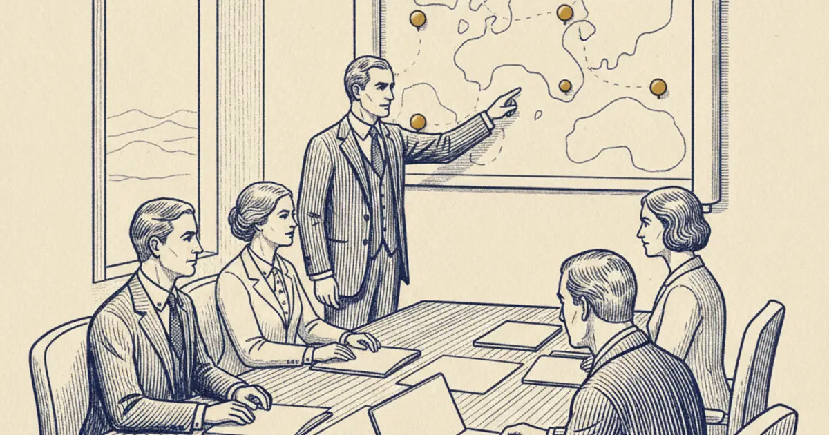 Illustration of officials reviewing documents at a table, representing Home Office operational briefings and planning caseworker guidance