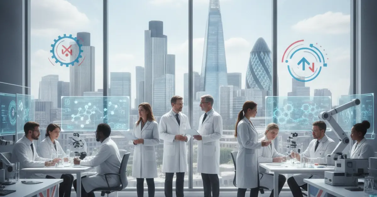 Researchers working in a modern UK innovation laboratory following the Global Talent visa expansion announced by the Home Office in August 2026