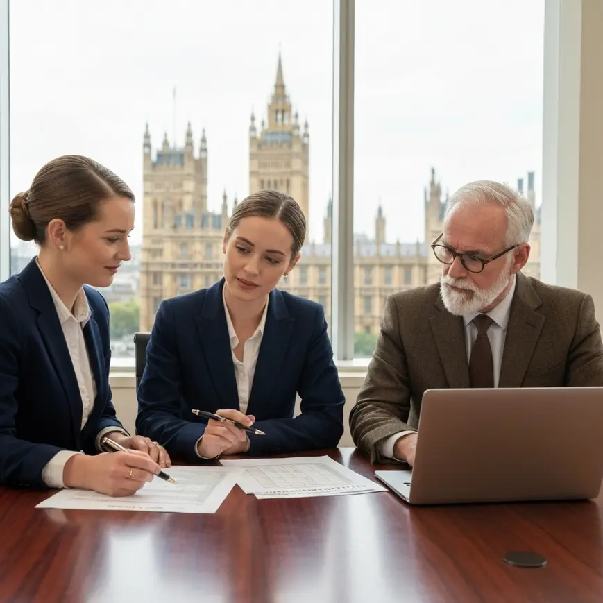 HR professional reviewing Skilled Worker going rates and SOC 2020 occupation codes in a London office