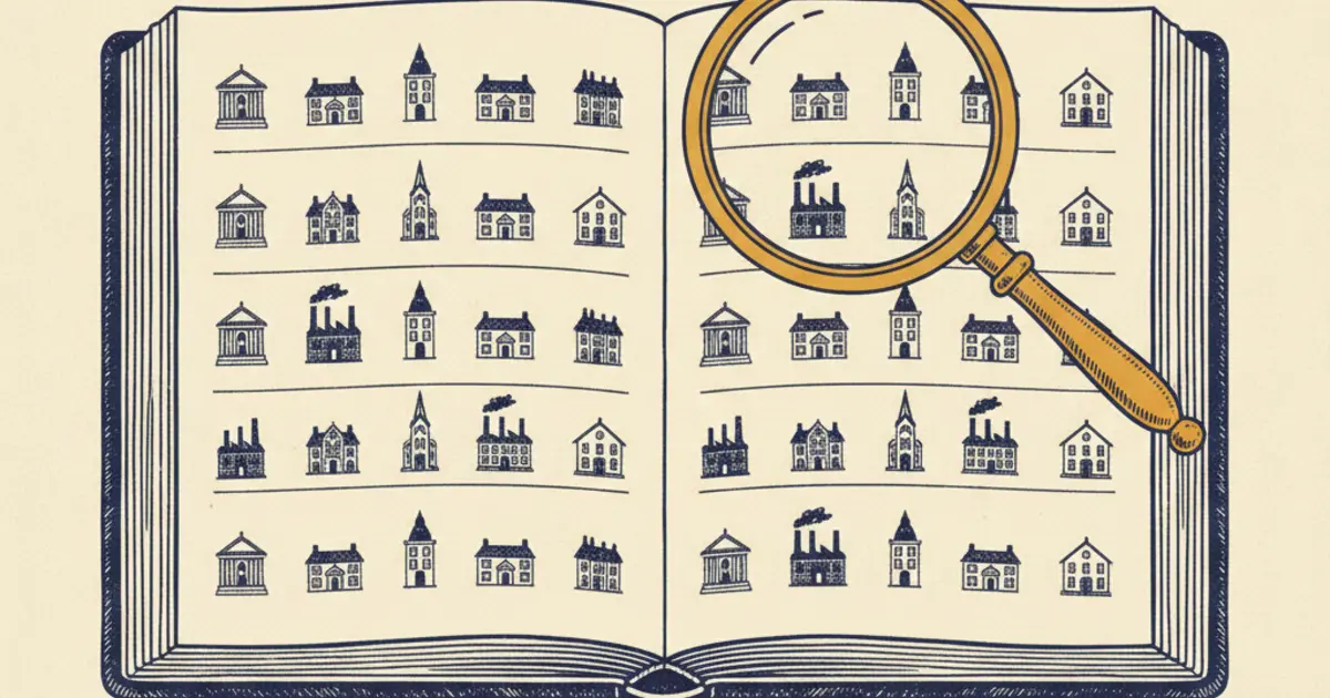 Illustration of a ledger and magnifying glass representing the register of registered immigration advice organisations