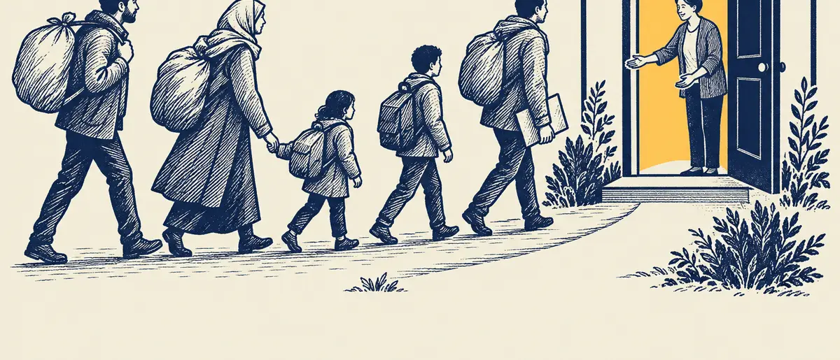 Illustration symbolising refugees resettling in the UK under the reopened UK Resettlement Scheme