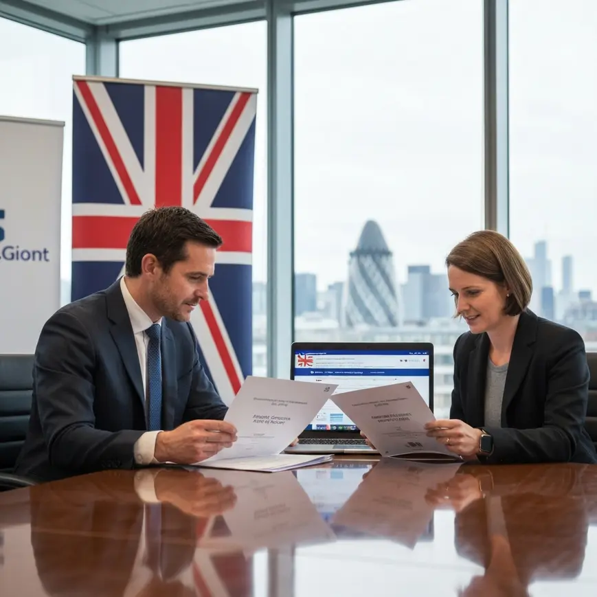 HR professionals reviewing UK Sponsor Licence application documents in a London corporate office