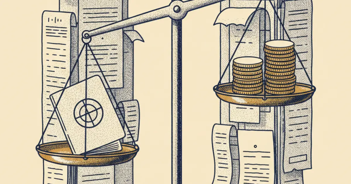 Illustration of scales balancing a passport against coins, representing UK visa fees transparency data and application costs